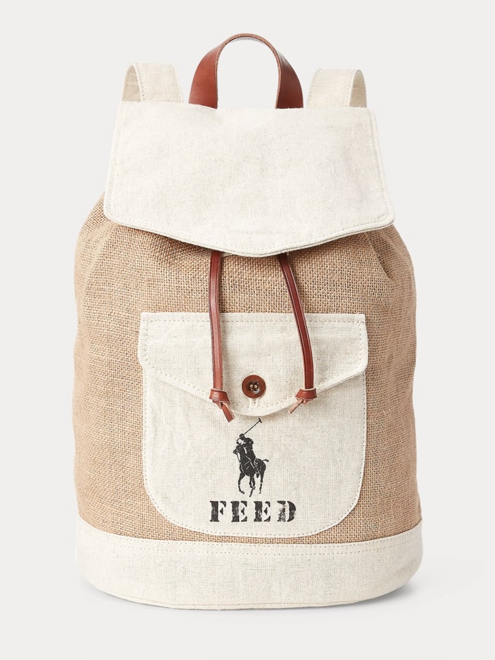 Polo Ralph Lauren X FEED Backpack Cream and Brown Burlap  with Logo